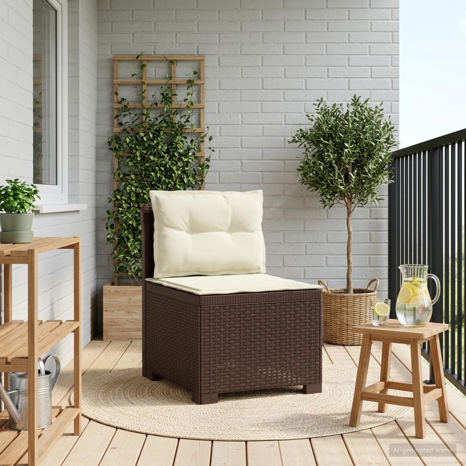 vidaXL 1-Sitzer Garten-Sofa mit Kissen Rattan-Look PP Braun