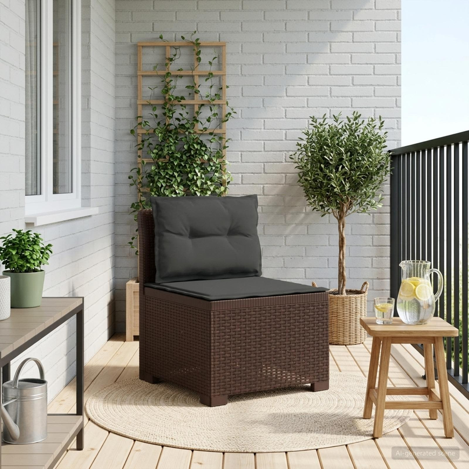 vidaXL 1-Sitzer Garten-Sofa mit Kissen Rattan-Look PP Braun