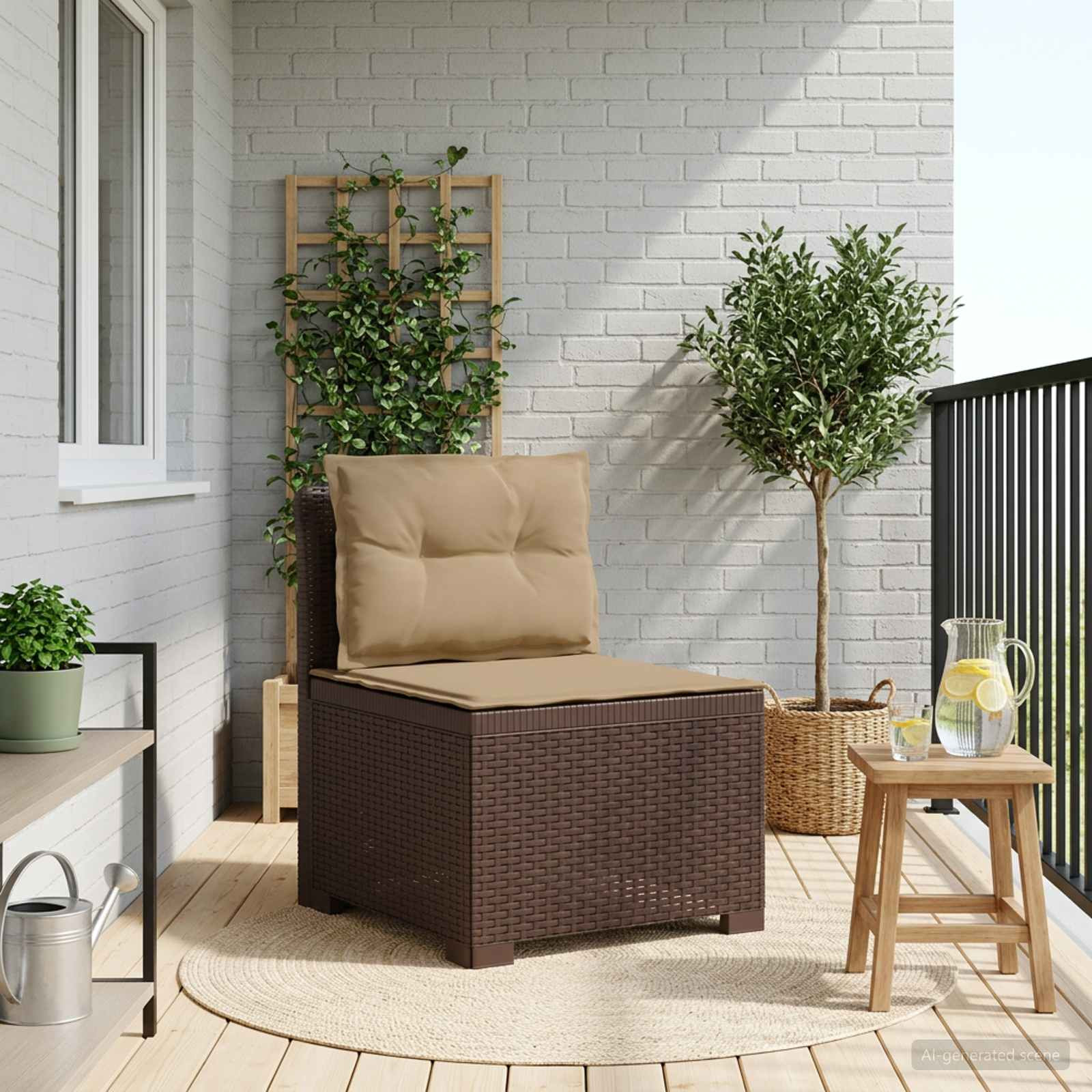 vidaXL 1-Sitzer Garten-Sofa mit Kissen Rattan-Look PP Braun
