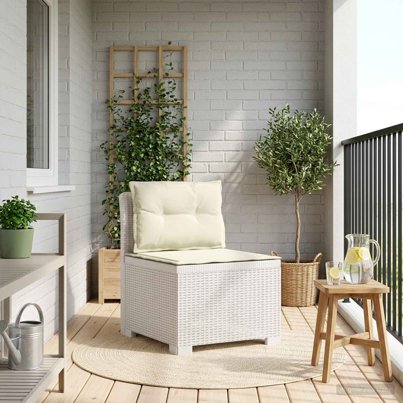 vidaXL 1-Sitzer Garten-Sofa mit Kissen Rattan-Look PP Weiß