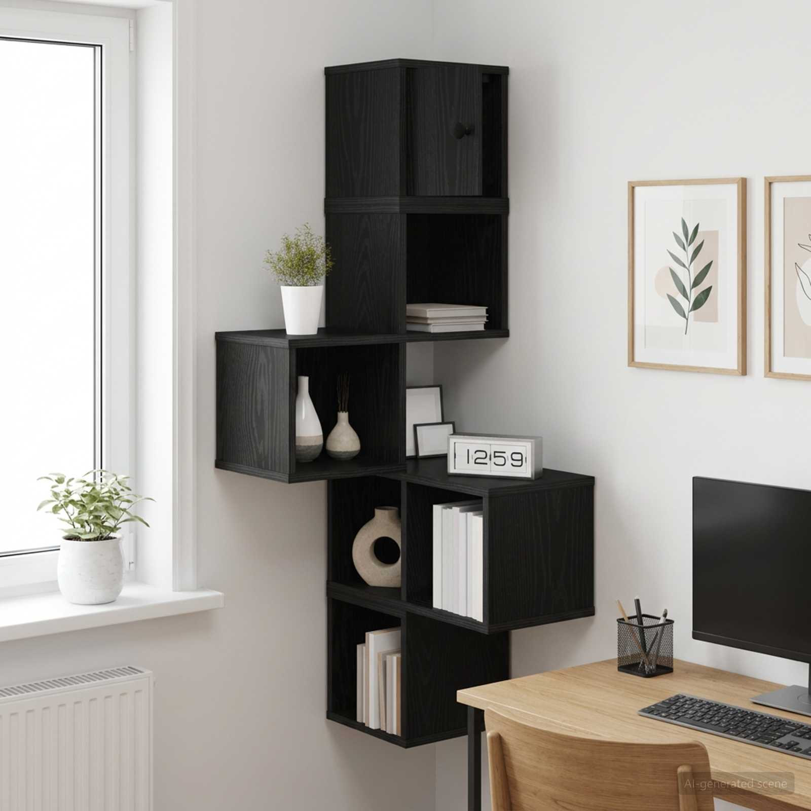 vidaXL Wand-Eckregal Schwarze Eiche 48 x 48 x 120 cm Holzwerkstoff