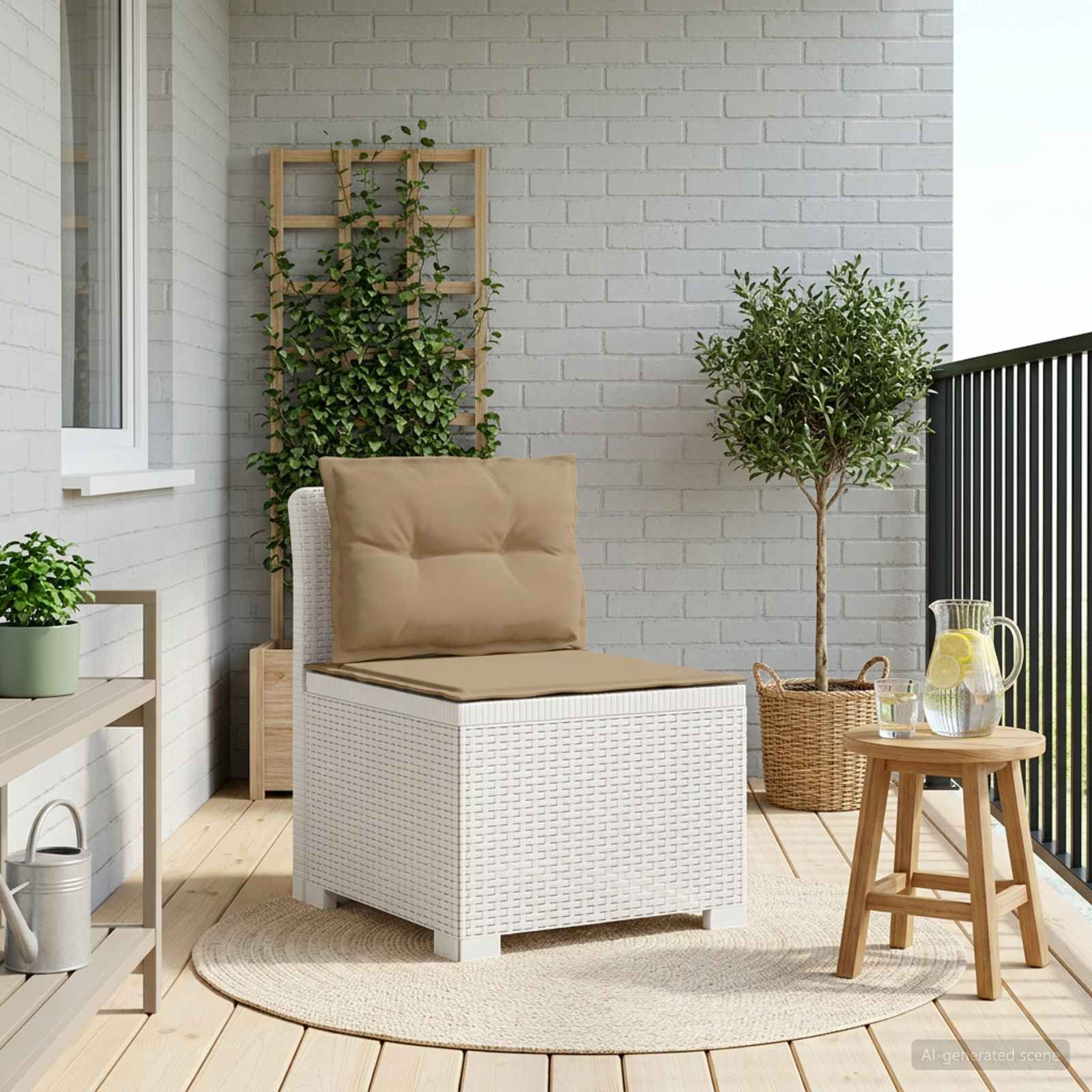 vidaXL 1-Sitzer Garten-Sofa mit Kissen Rattan-Look PP Weiß