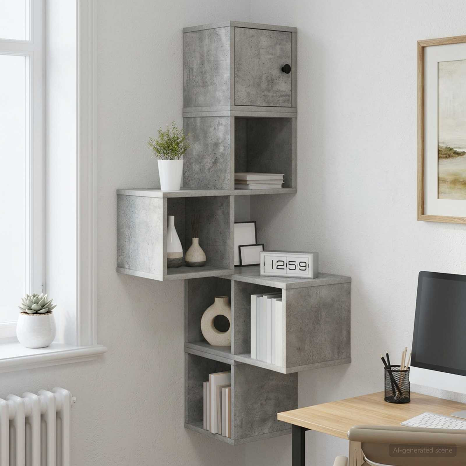 vidaXL Wand-Eckregal Betongrau 48 x 48 x 120 cm Holzwerkstoff