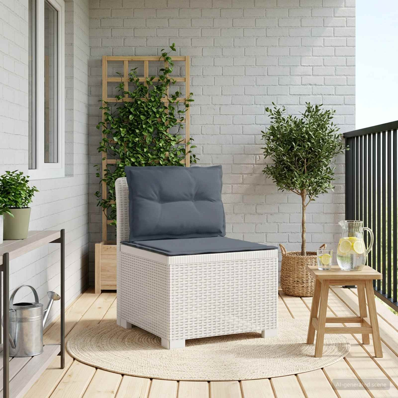 vidaXL 1-Sitzer Garten-Sofa mit Kissen Rattan-Look PP Weiß