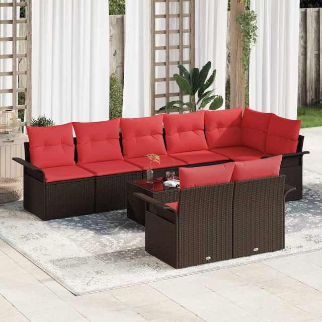 vidaXL Gartensofa-set mit Kissen 9 pcs Braun Poly-Rattan
