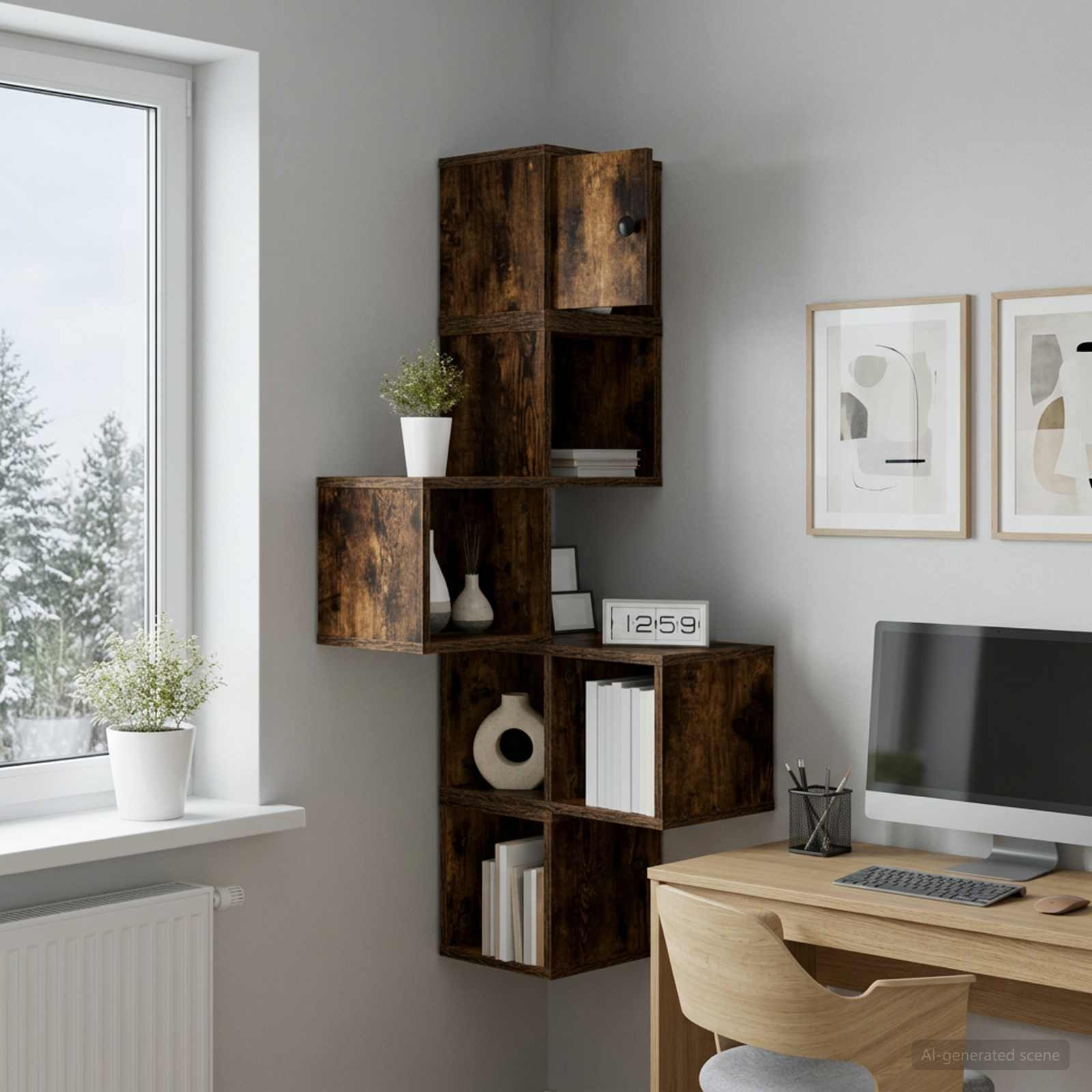 vidaXL Wand-Eckregal Raucheiche 48 x 48 x 120 cm Holzwerkstoff