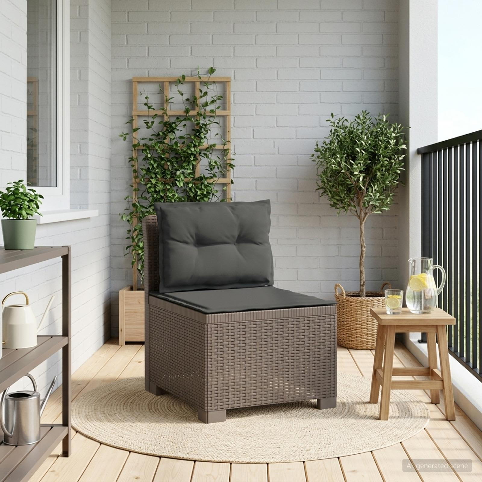 vidaXL 1-Sitzer Garten-Sofa mit Kissen Rattan-Look PP Hellgrau