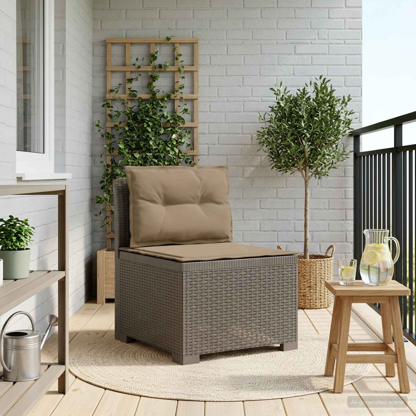 vidaXL 1-Sitzer Garten-Sofa mit Kissen Rattan-Look PP Hellgrau