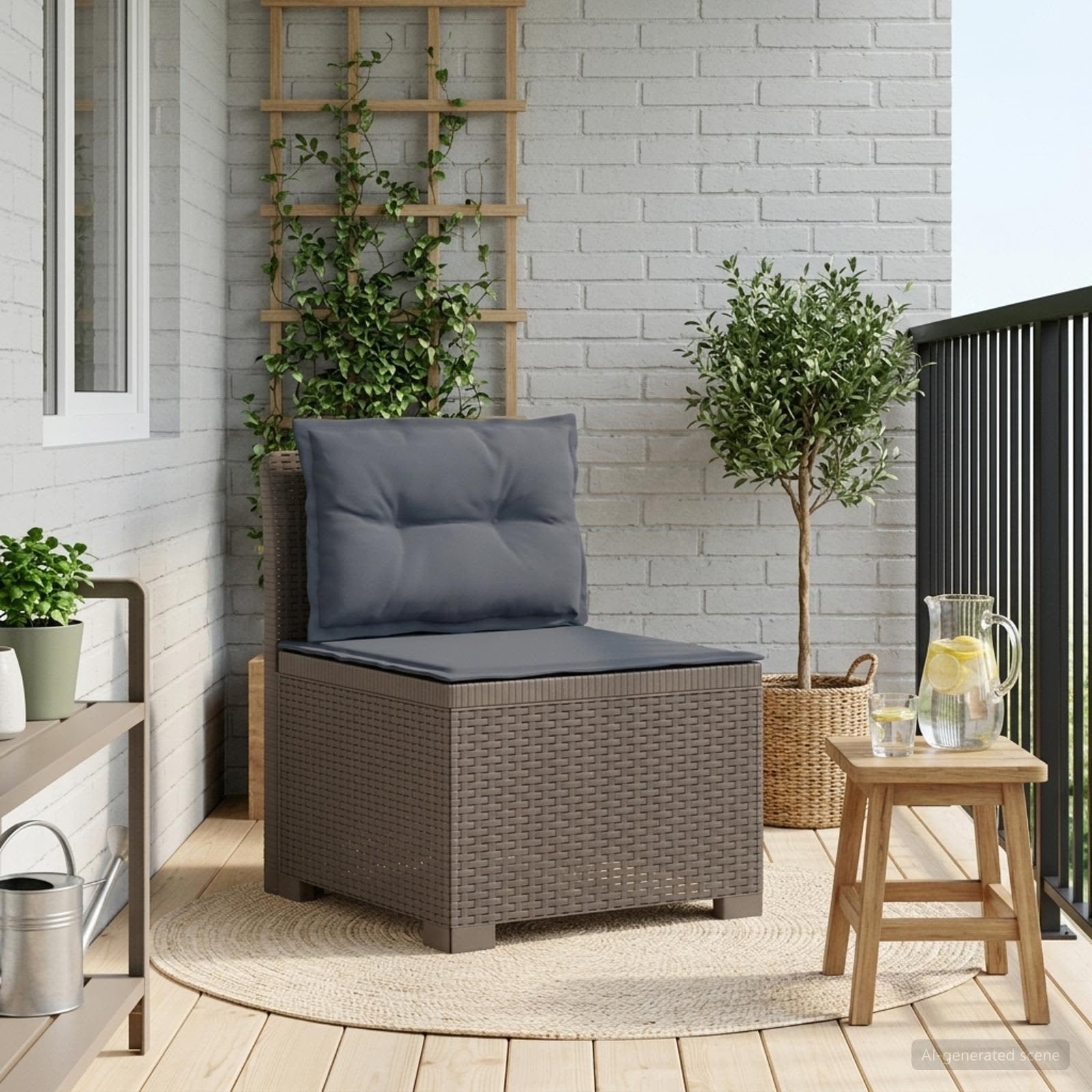vidaXL 1-Sitzer Garten-Sofa mit Kissen Rattan-Look PP Hellgrau