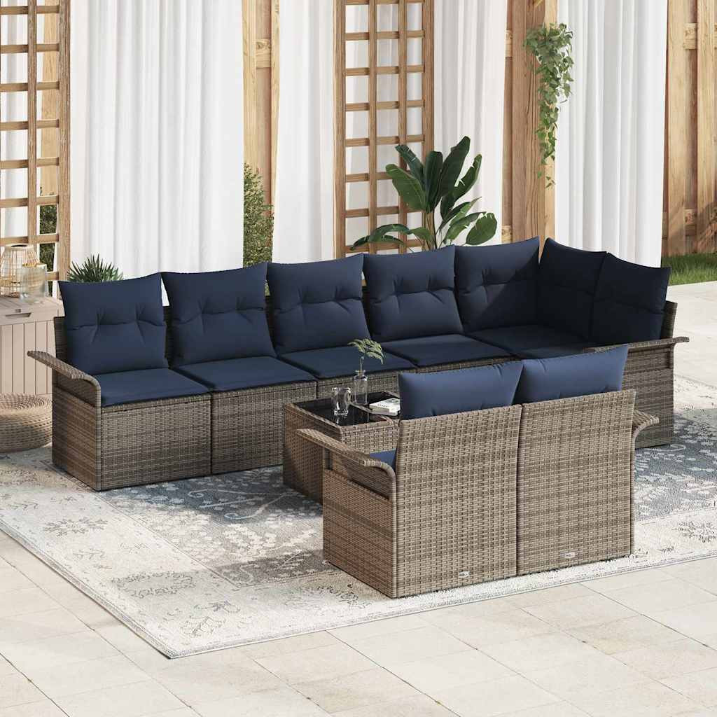 vidaXL Gartensofa-set mit Kissen 9 pcs Grau Poly-Rattan