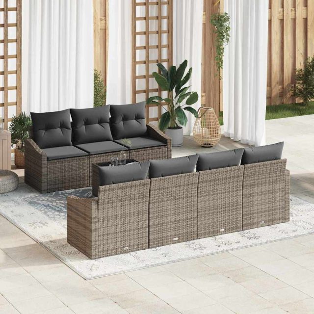 vidaXL Sofa Set mit Kissen mit Kissen 8 pcs Grau Poly-Rattan