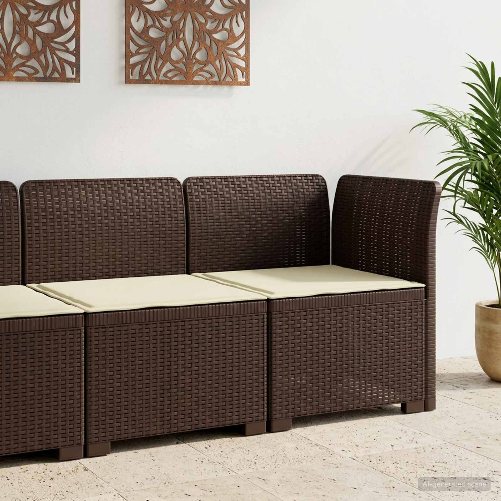 vidaXL 1-Sitzer Garten-Sofa mit Kissen Rattan-Look PP Braun