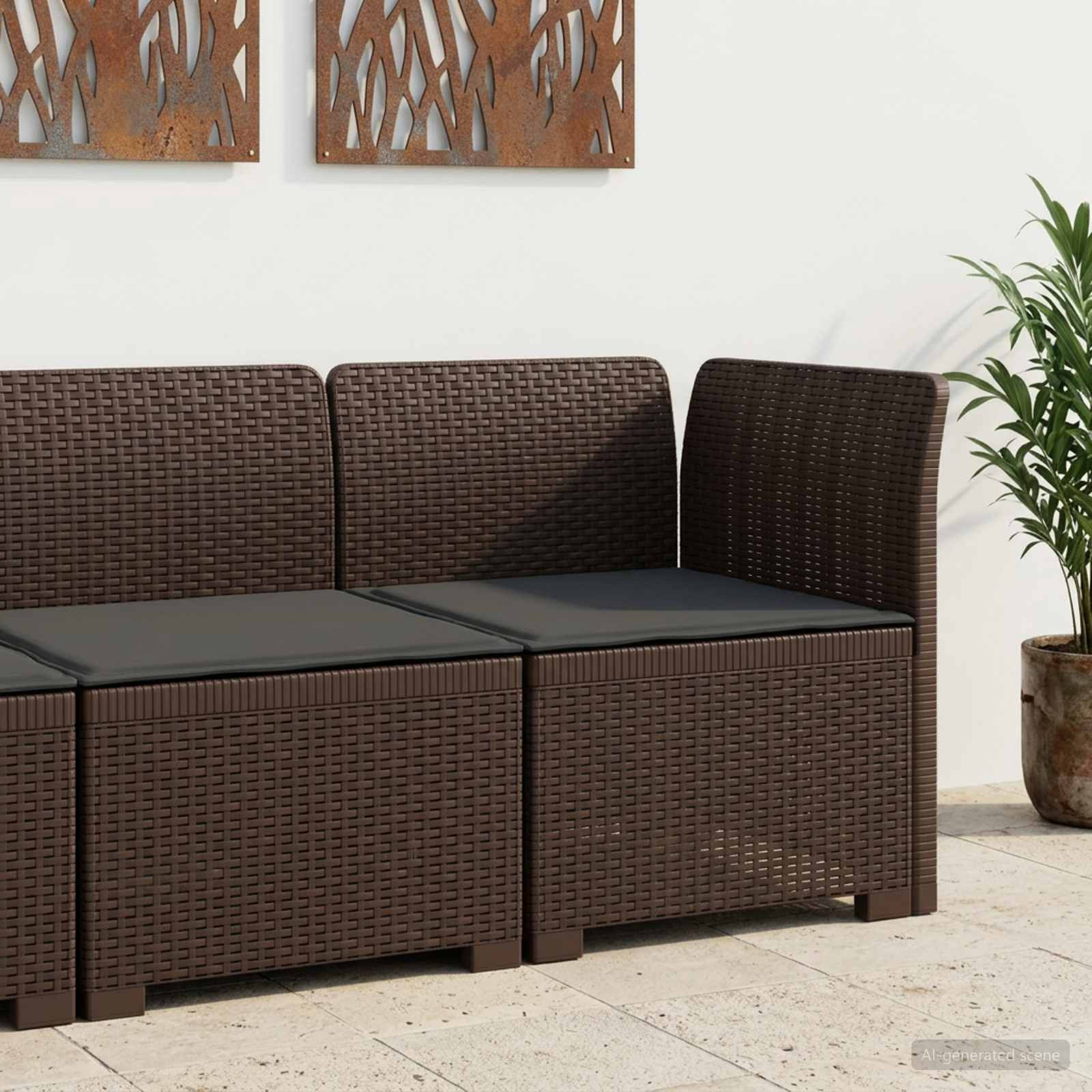 vidaXL 1-Sitzer Garten-Sofa mit Kissen Rattan-Look PP Braun