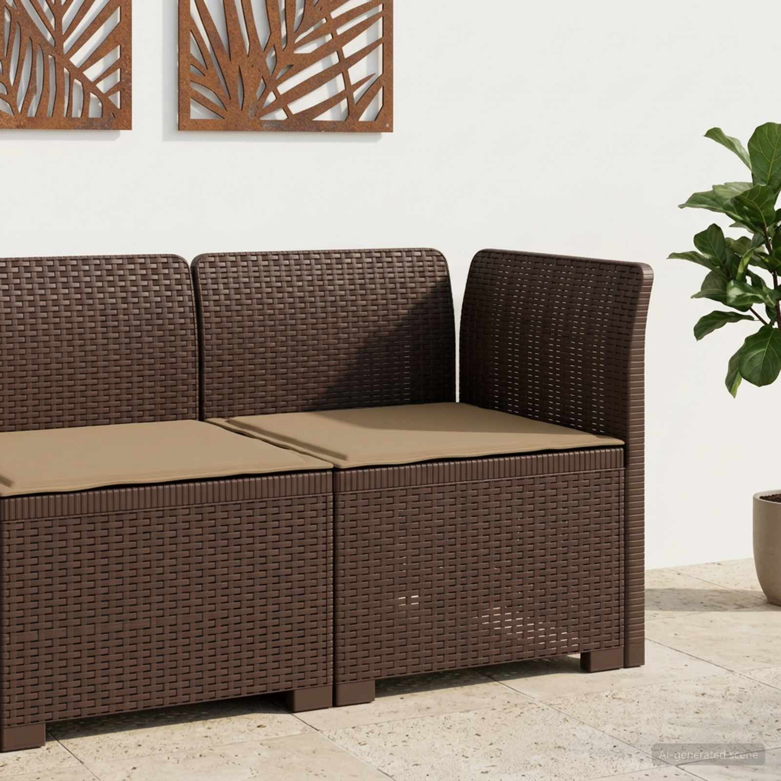 vidaXL 1-Sitzer Garten-Sofa mit Kissen Rattan-Look PP Braun