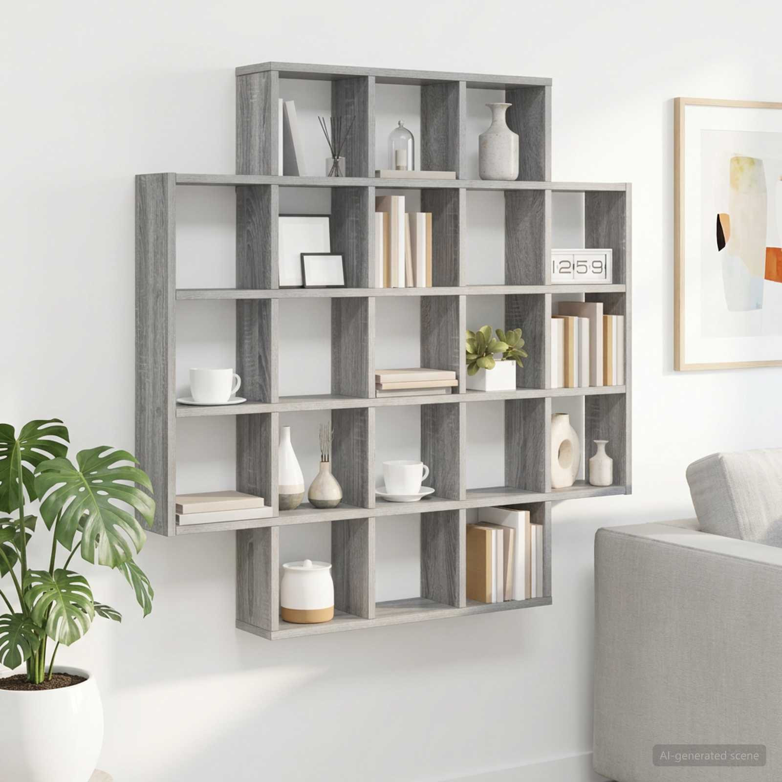 vidaXL Wandregal Sonoma-Grau 100 x 13 x 100 cm Holzwerkstoff