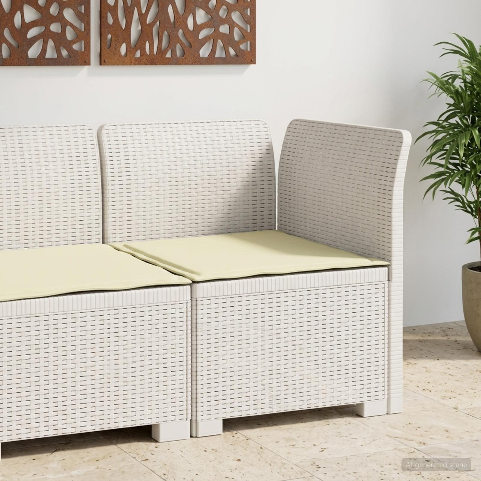 vidaXL 1-Sitzer Garten-Sofa mit Kissen Rattan-Look PP Weiß