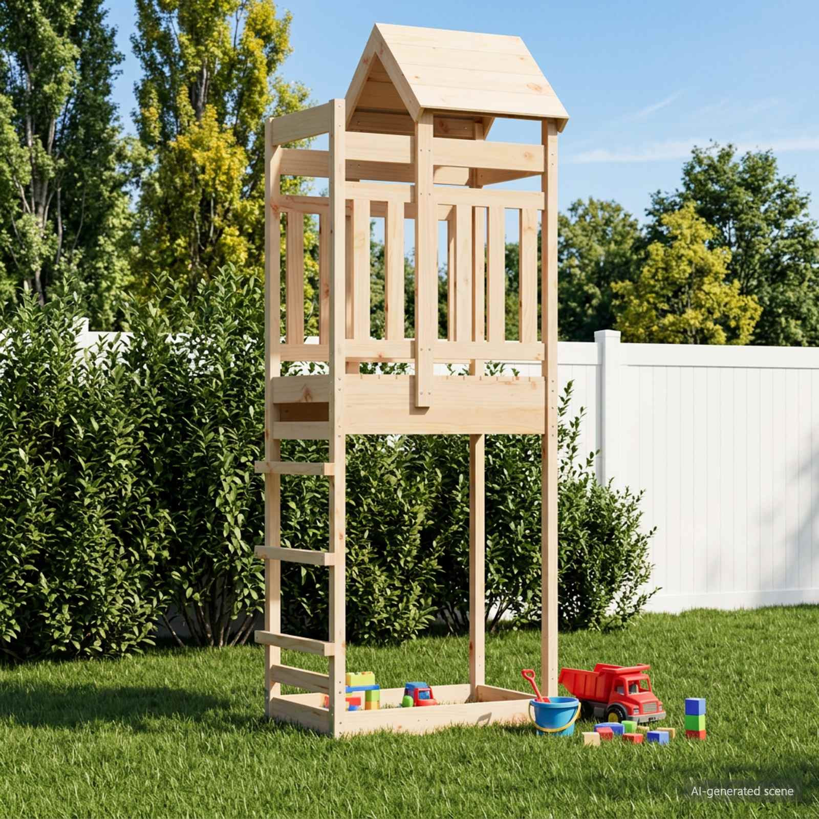 vidaXL Outdoor-Spielturm Natur 90 x 64 x 238 cm Massives Kiefernholz