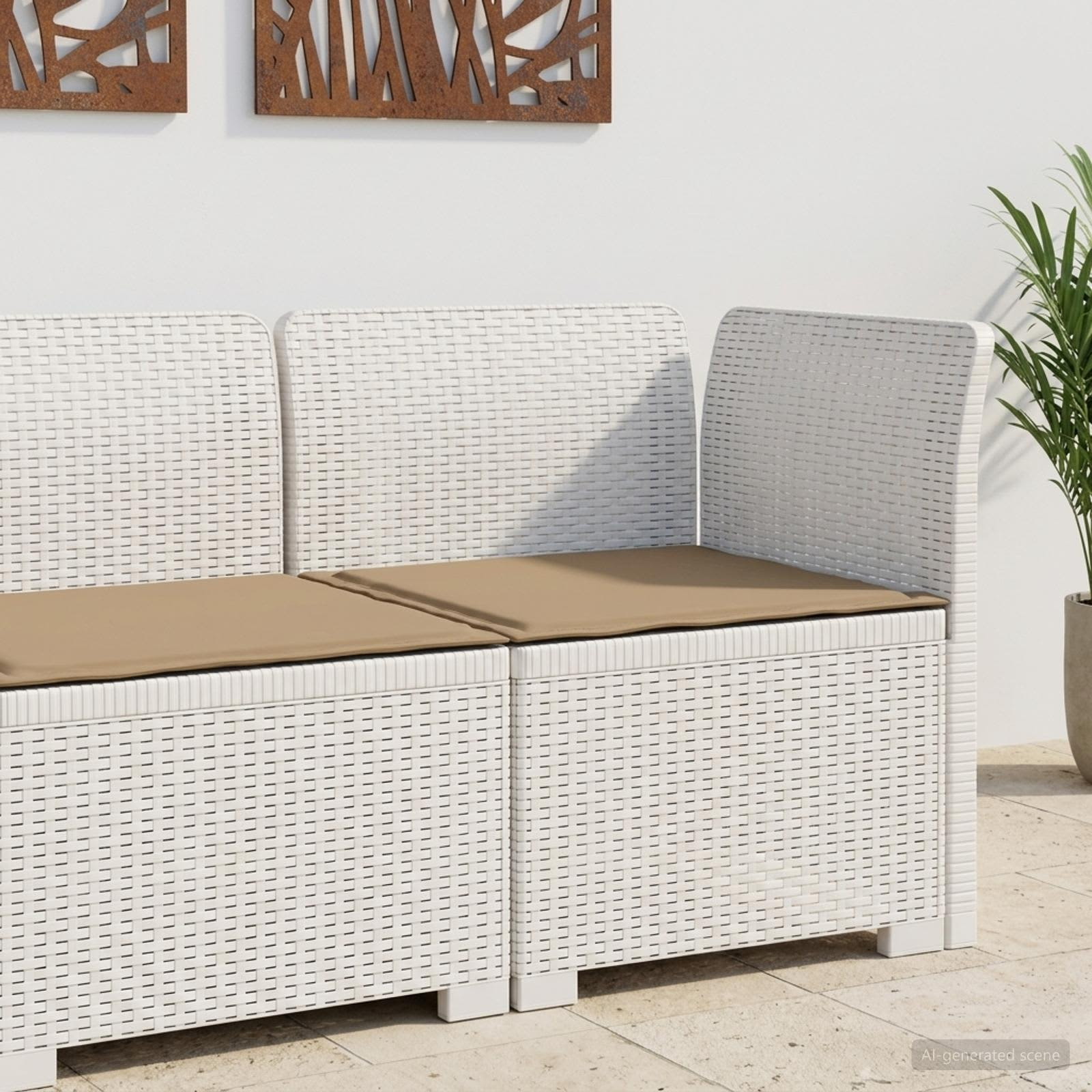 vidaXL 1-Sitzer Garten-Sofa mit Kissen Rattan-Look PP Weiß