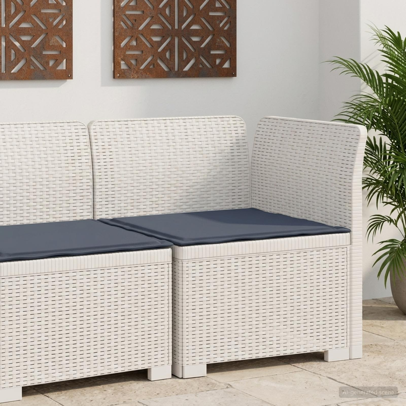 vidaXL 1-Sitzer Garten-Sofa mit Kissen Rattan-Look PP Weiß