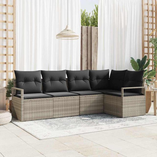 vidaXL Sofa Set mit Kissen 5 pcs Hellgrau Poly Rattan