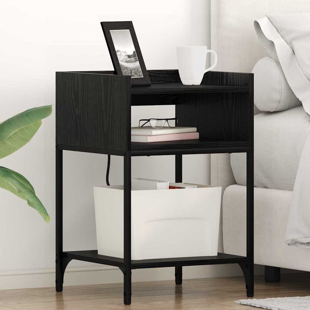 vidaXL Nachttisch mit Regal 2 pcs Schwarz Eichen-Optik 40 x 40 x 61 cm