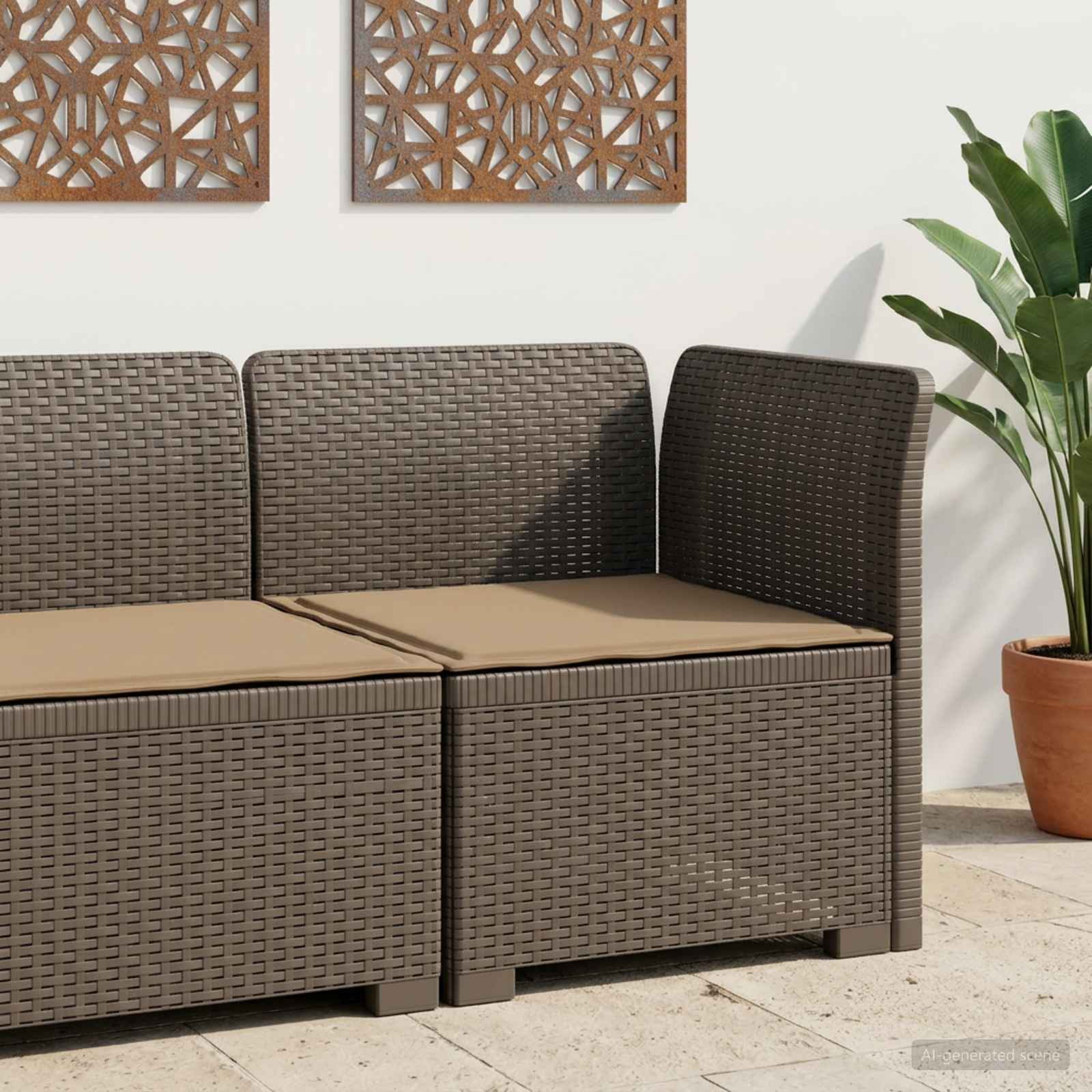 vidaXL 1-Sitzer Garten-Sofa mit Kissen Rattan-Look PP Hellgrau