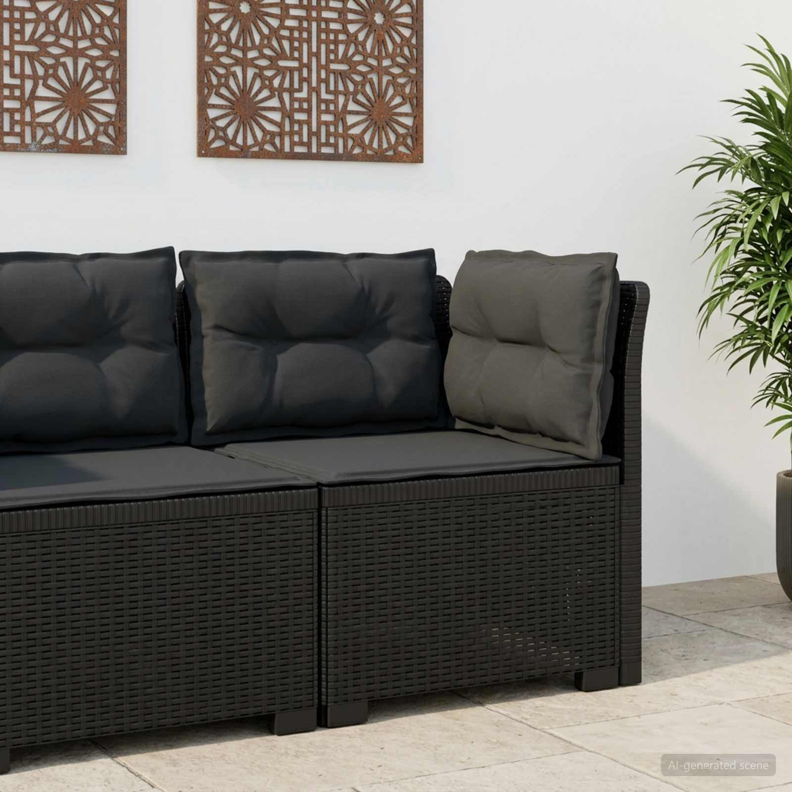 vidaXL 1-Sitzer Garten-Sofa mit Kissen Rattan-Look PP Anthrazit