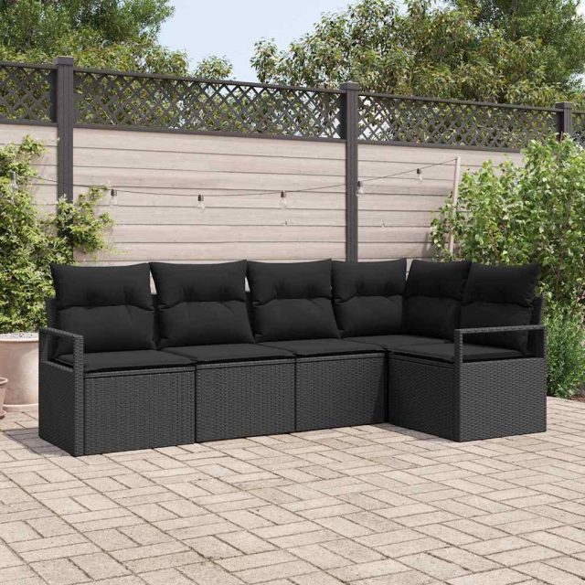 vidaXL Sofa Set 5 pcs Schwarz Poly-Rattan