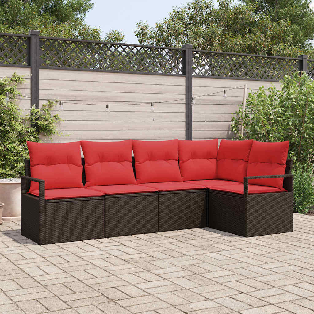 vidaXL Sofa Set 5 pcs Braun Poly-Rattan