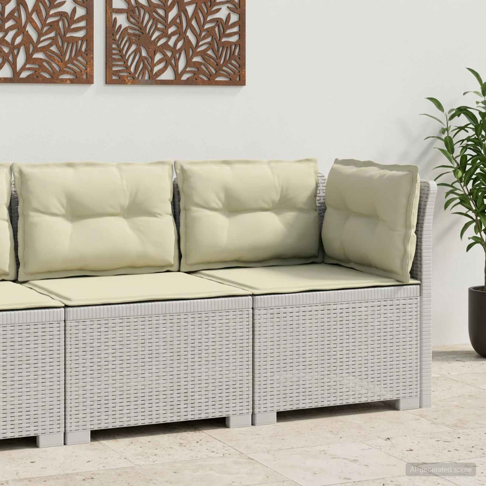 vidaXL 1-Sitzer Garten-Sofa mit Kissen Rattan-Look PP Weiß