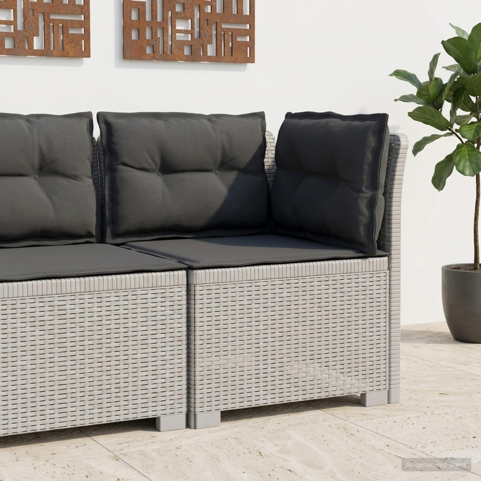 vidaXL 1-Sitzer Garten-Sofa mit Kissen Rattan-Look PP Weiß