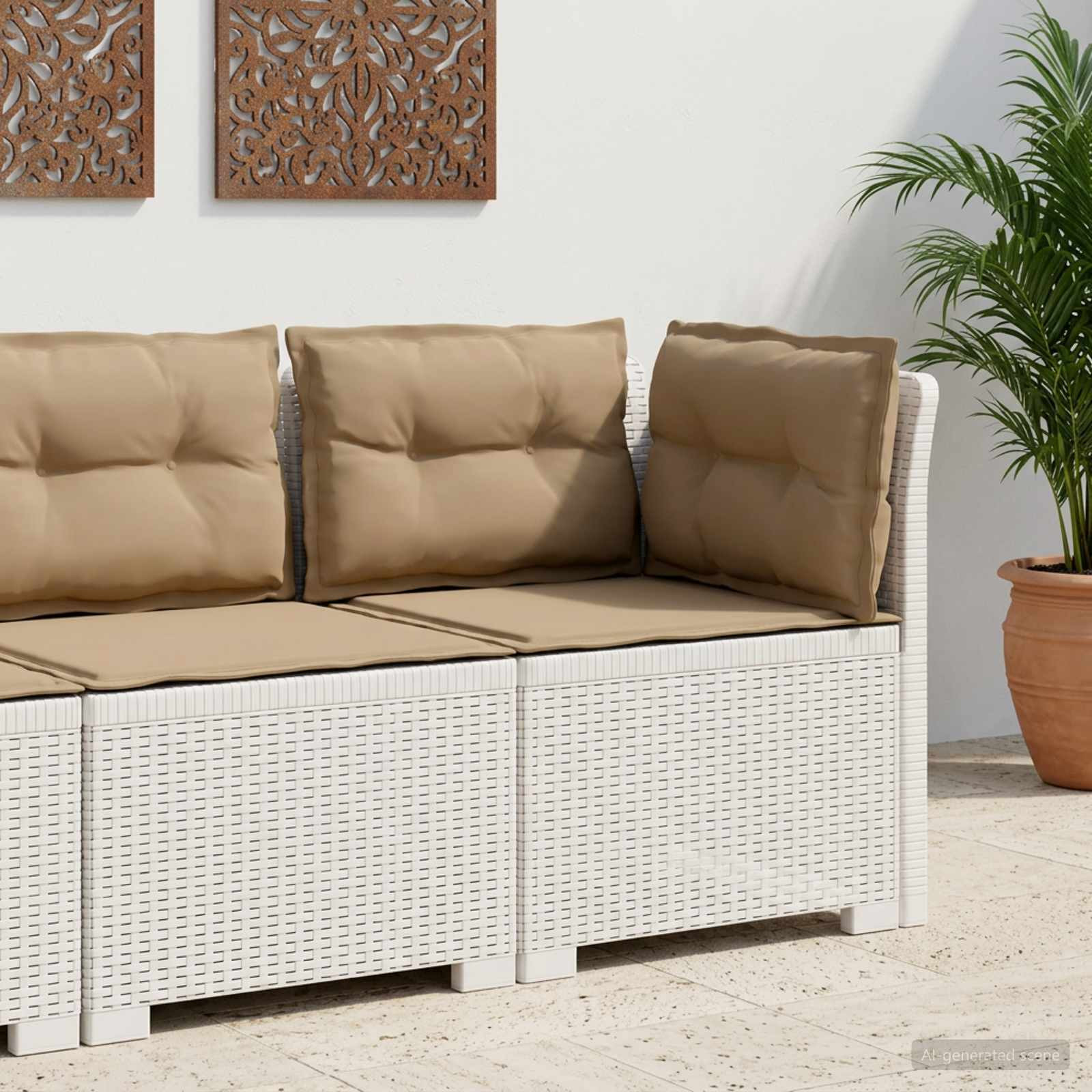 vidaXL 1-Sitzer Garten-Sofa mit Kissen Rattan-Look PP Weiß