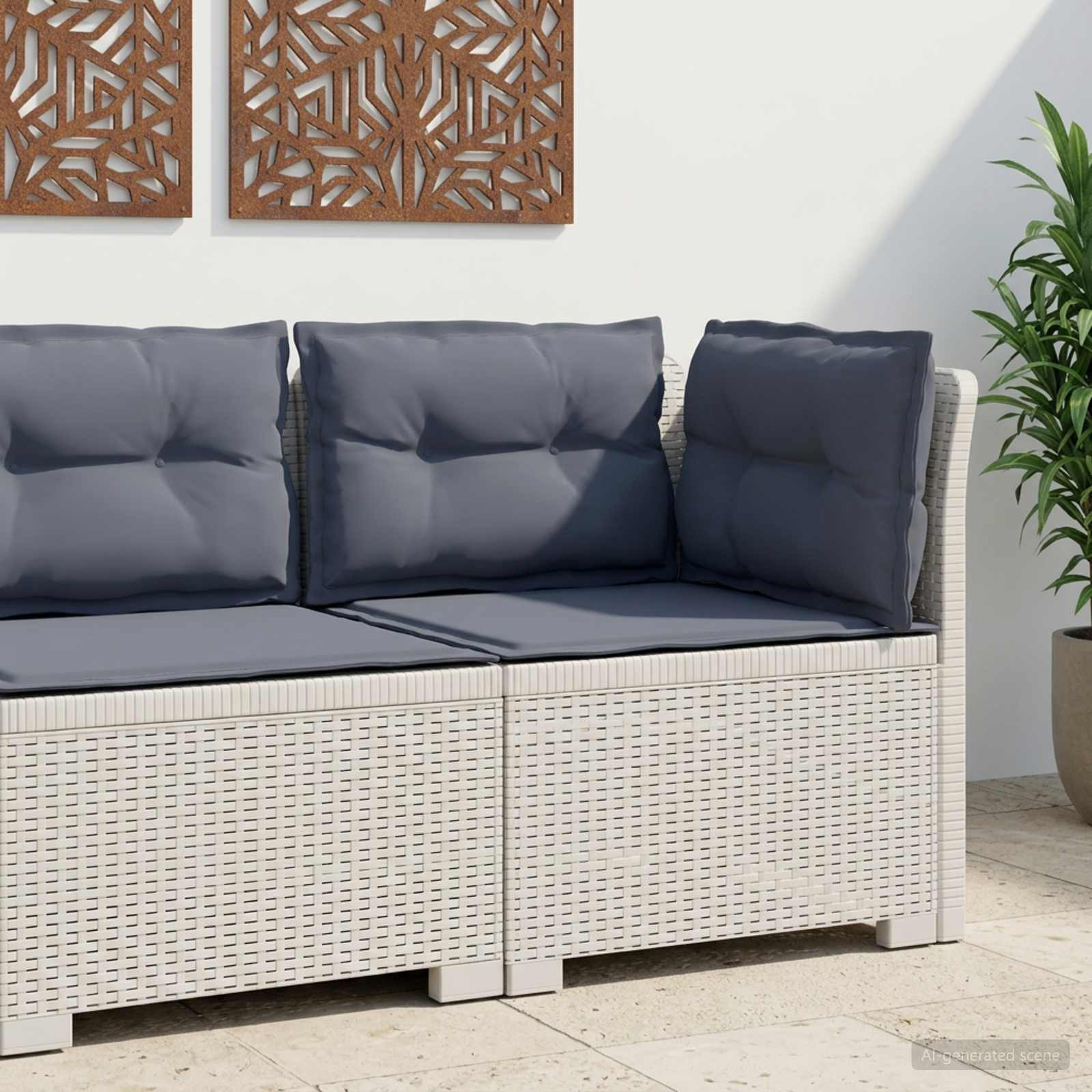 vidaXL 1-Sitzer Garten-Sofa mit Kissen Rattan-Look PP Weiß