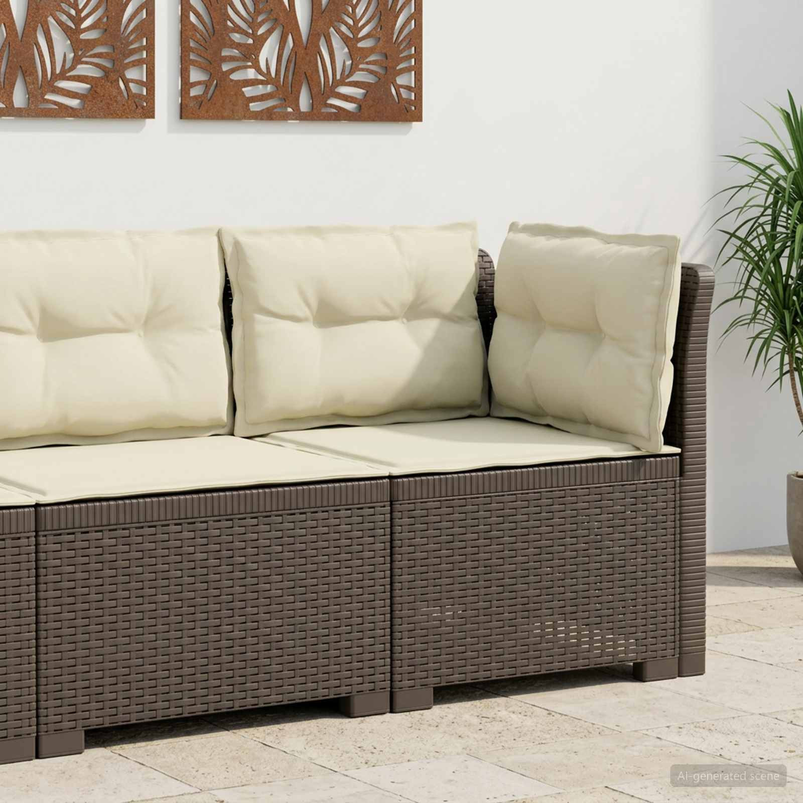 vidaXL 1-Sitzer Garten-Sofa mit Kissen Rattan-Look PP Hellgrau