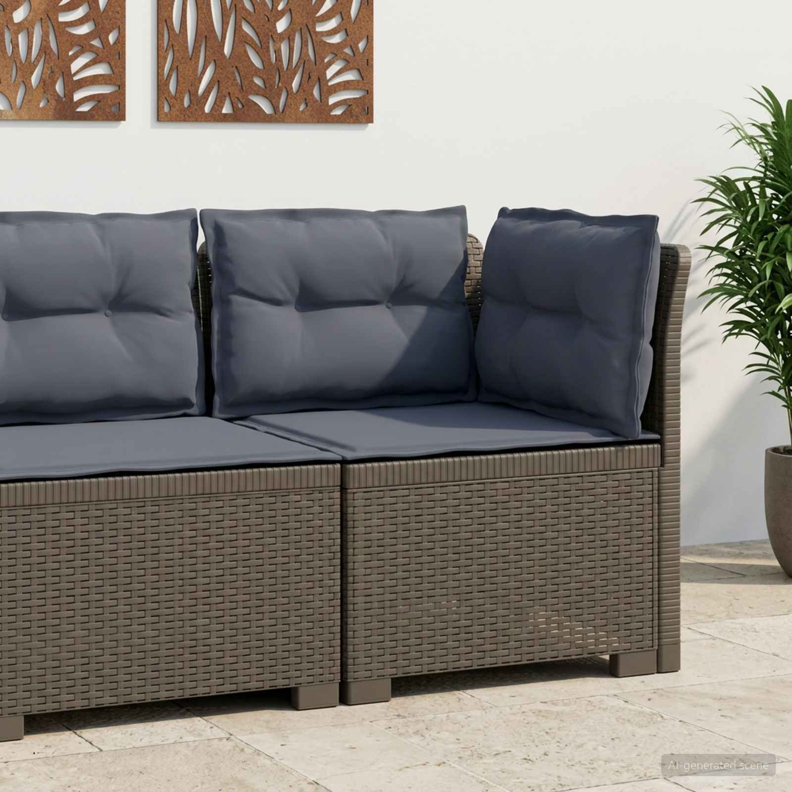 vidaXL 1-Sitzer Garten-Sofa mit Kissen Rattan-Look PP Hellgrau