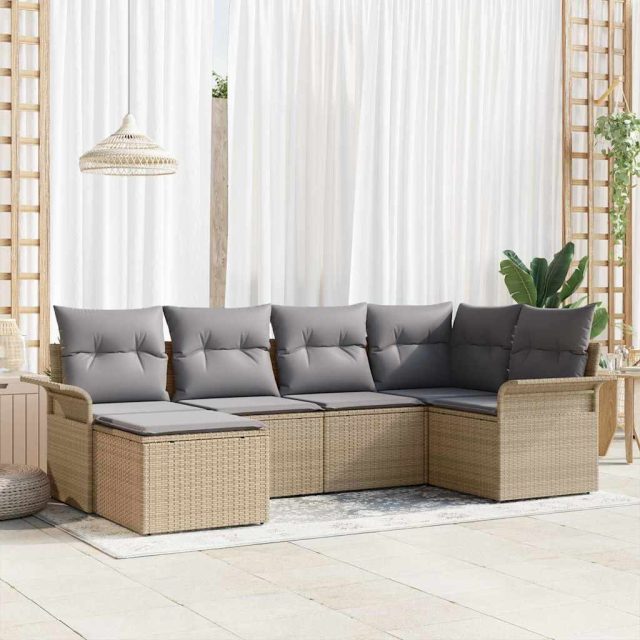 vidaXL Gartensofa-set mit Kissen 6 pcs Beige Poly-Rattan