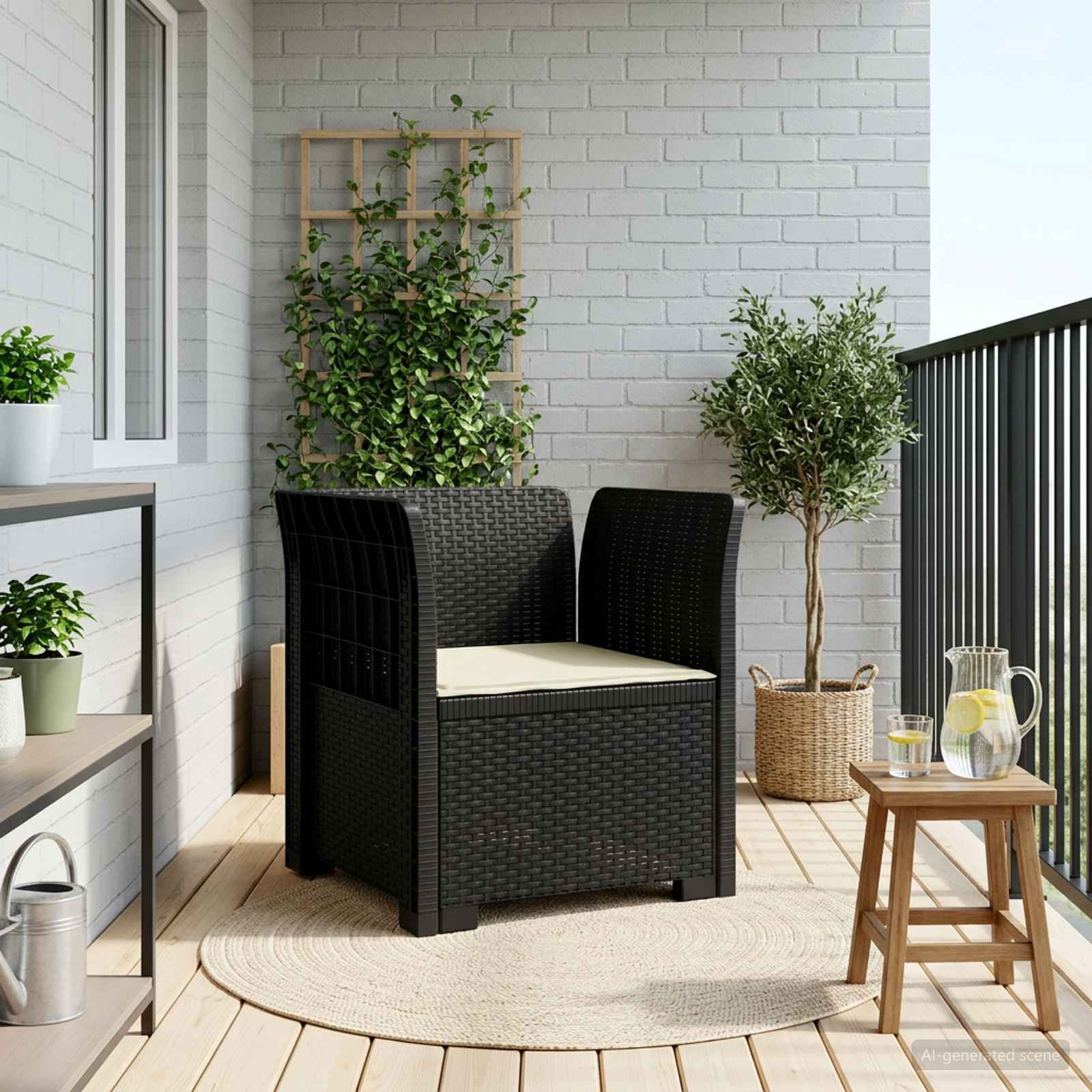 vidaXL 1-Sitzer Sessel mit Kissen Rattan-Look PP Anthrazit