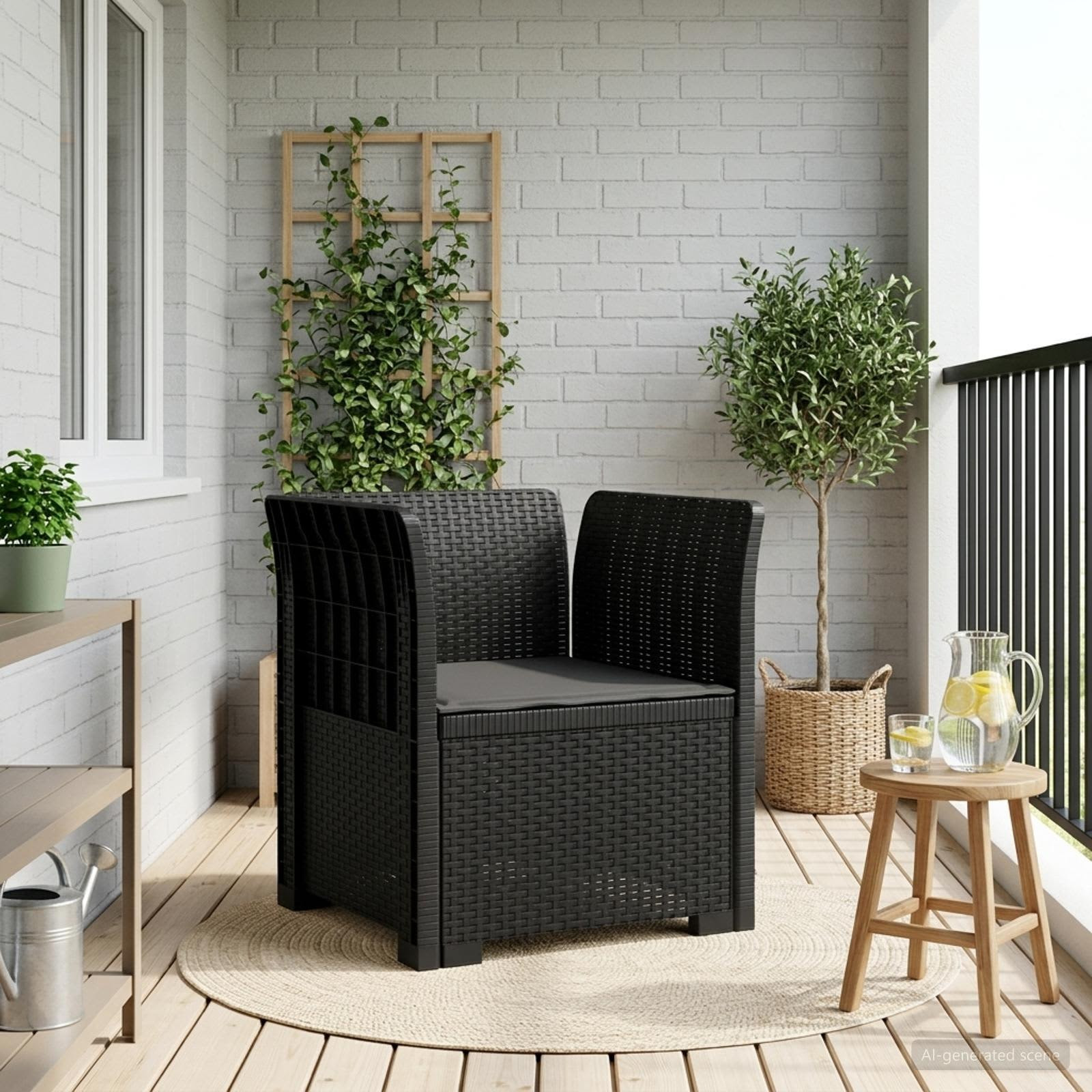 vidaXL 1-Sitzer Sessel mit Kissen Rattan-Look PP Anthrazit
