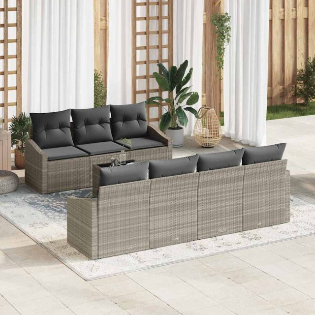 vidaXL Sofa Set mit Kissen mit Kissen 8 pcs Hellgrau Poly-Rattan