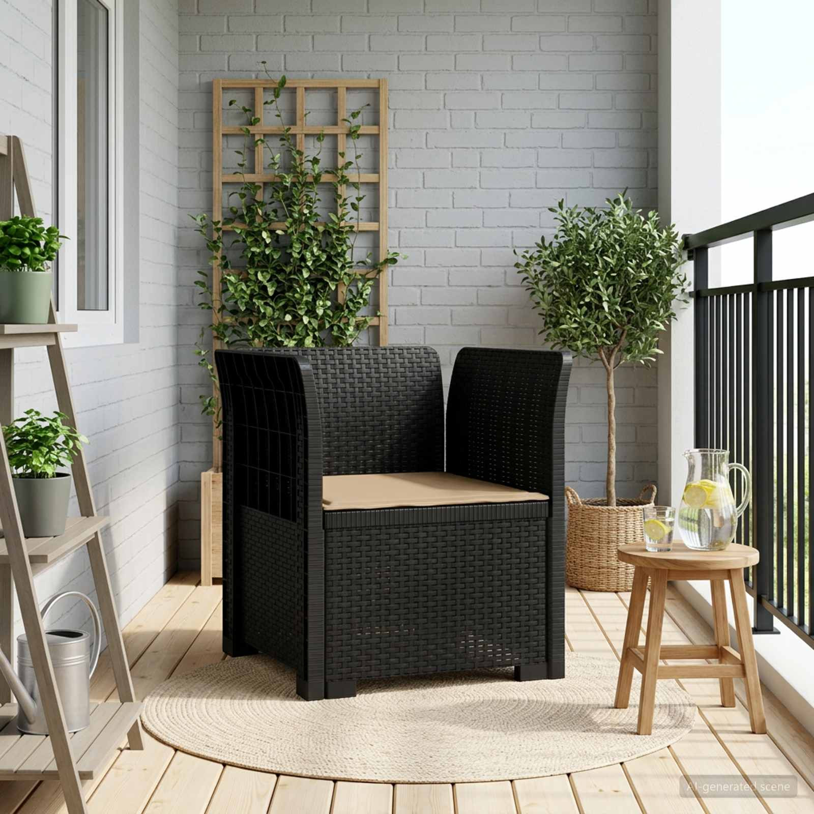 vidaXL 1-Sitzer Sessel mit Kissen Rattan-Look PP Anthrazit