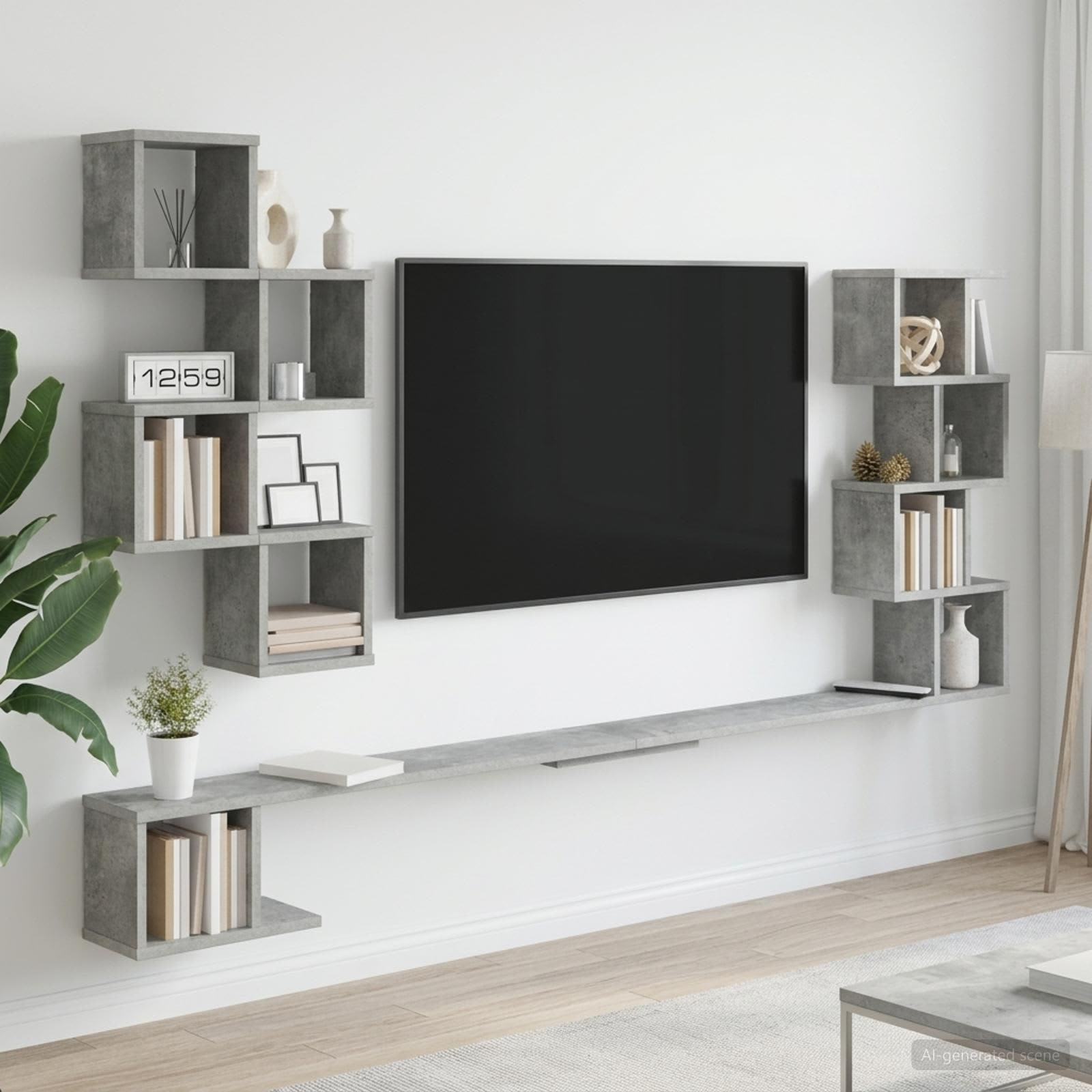 vidaXL Wandmontiertes TV-Regal Betongrau 180 x 15 x 94 cm