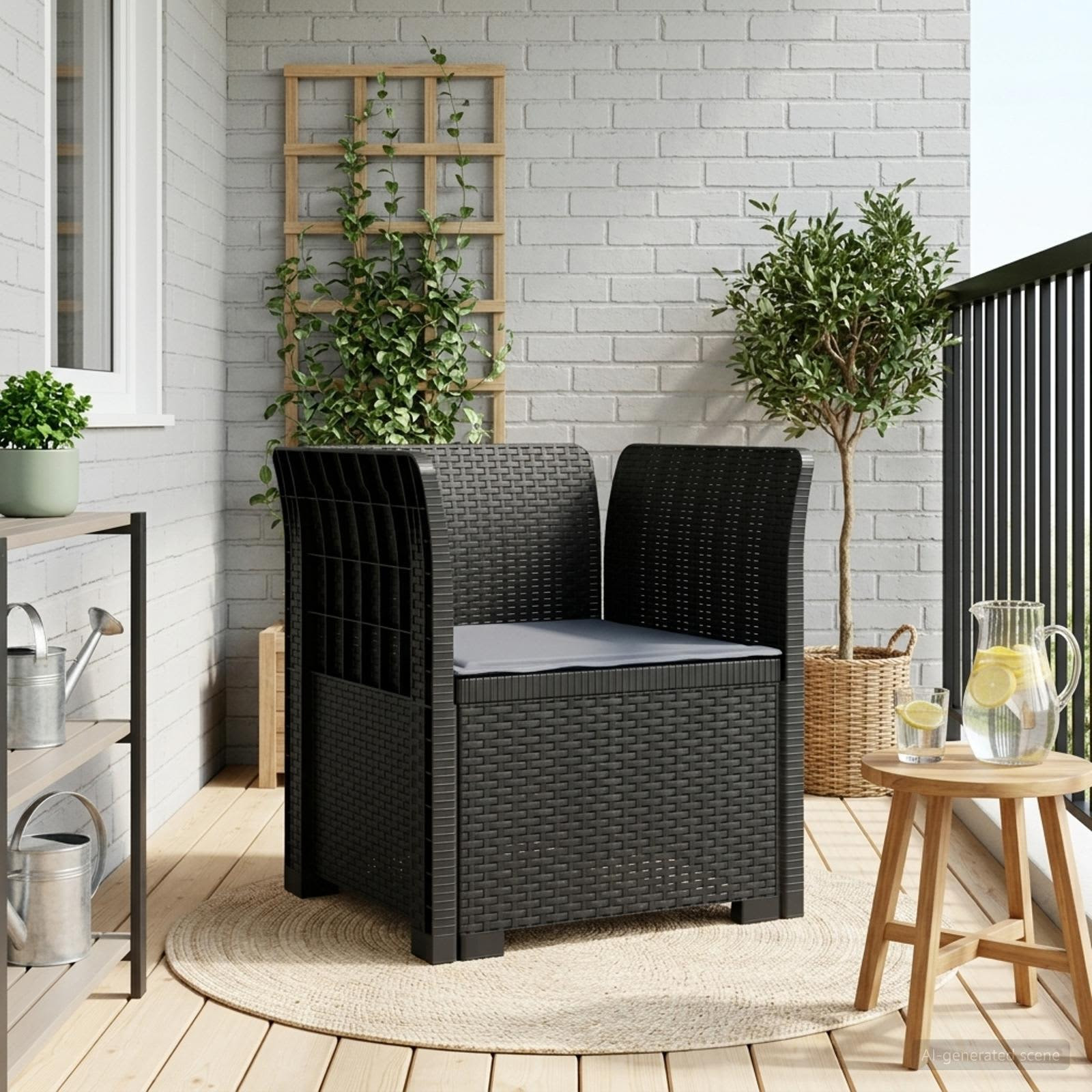 vidaXL 1-Sitzer Sessel mit Kissen Rattan-Look PP Anthrazit