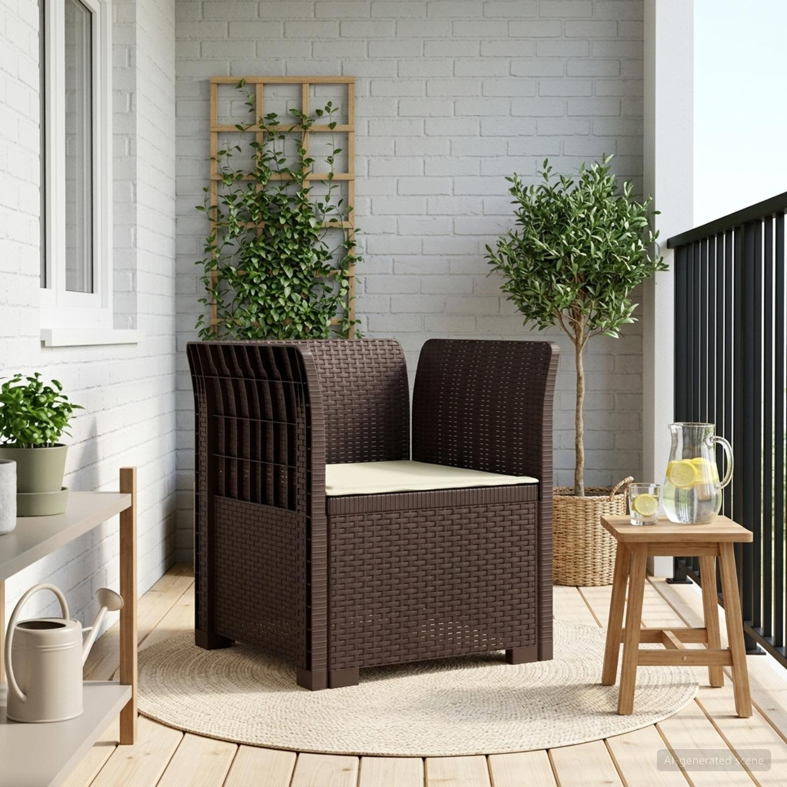 vidaXL 1-Sitzer Sessel mit Kissen Rattan-Look PP Braun