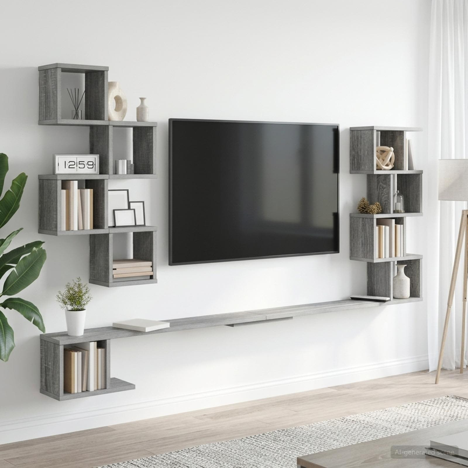 vidaXL Wandmontiertes TV-Regal Sonoma-Grau 180 x 15 x 94 cm