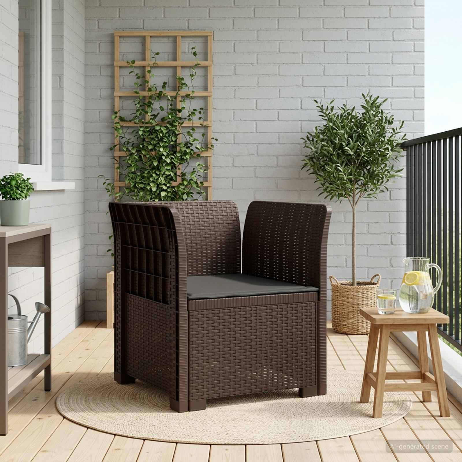 vidaXL 1-Sitzer Sessel mit Kissen Rattan-Look PP Braun