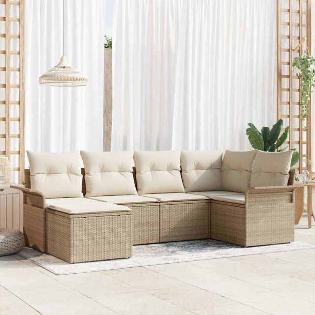 vidaXL Gartensofa-set mit Kissen 6 pcs Beige Poly-Rattan