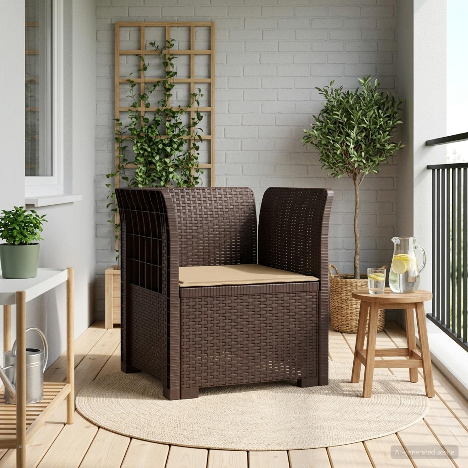 vidaXL 1-Sitzer Sessel mit Kissen Rattan-Look PP Braun