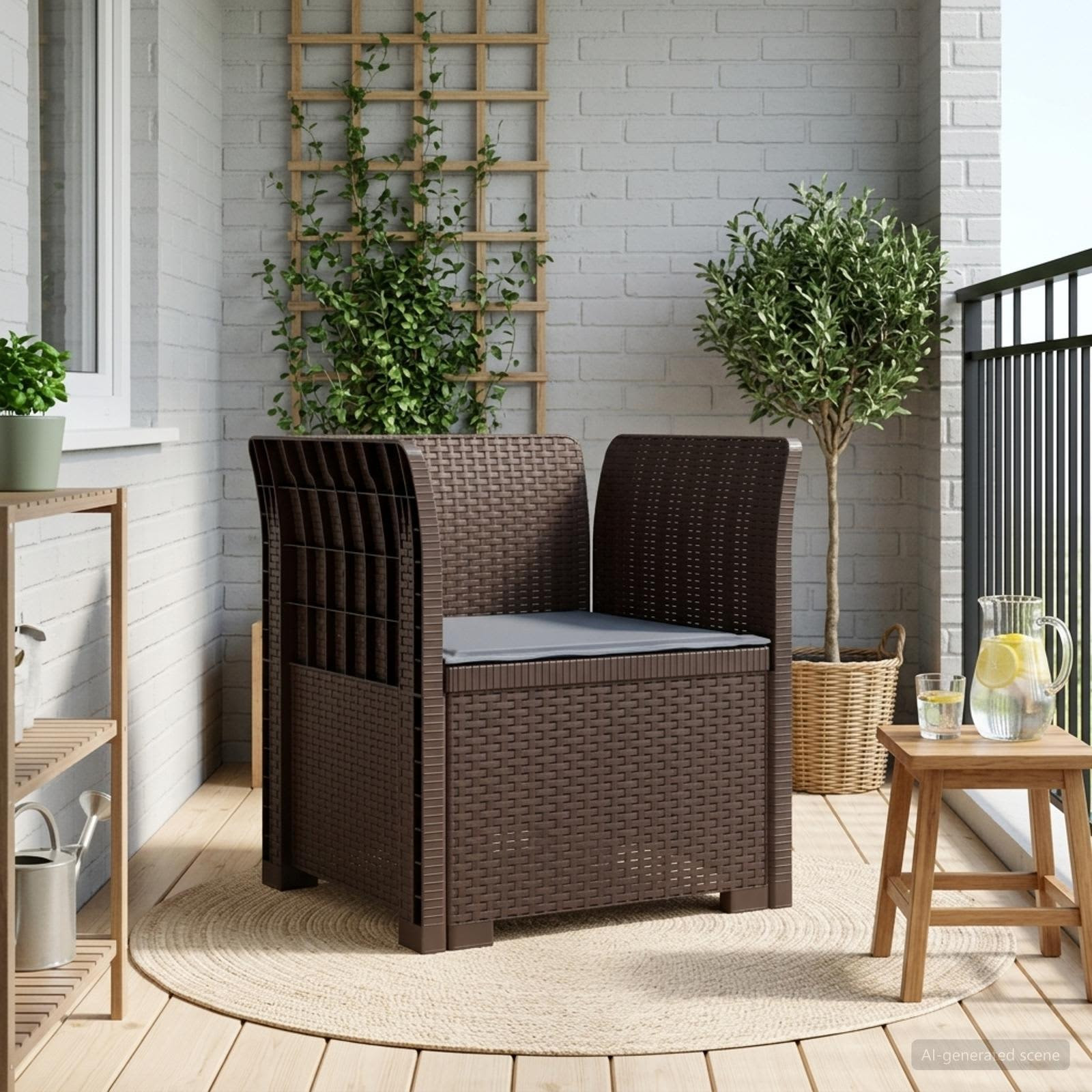 vidaXL 1-Sitzer Sessel mit Kissen Rattan-Look PP Braun