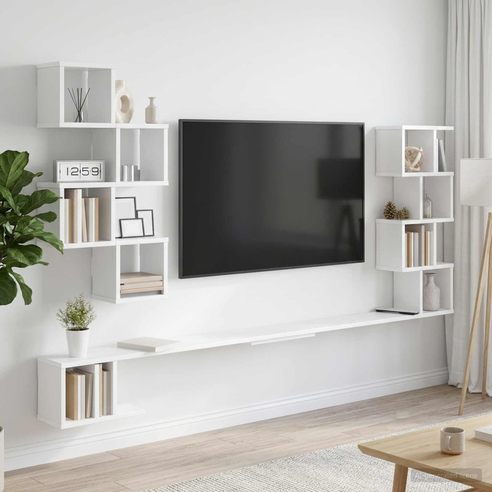 vidaXL Wandmontiertes TV-Regal Weiß 160 x 15 x 94 cm Holzwerkstoff