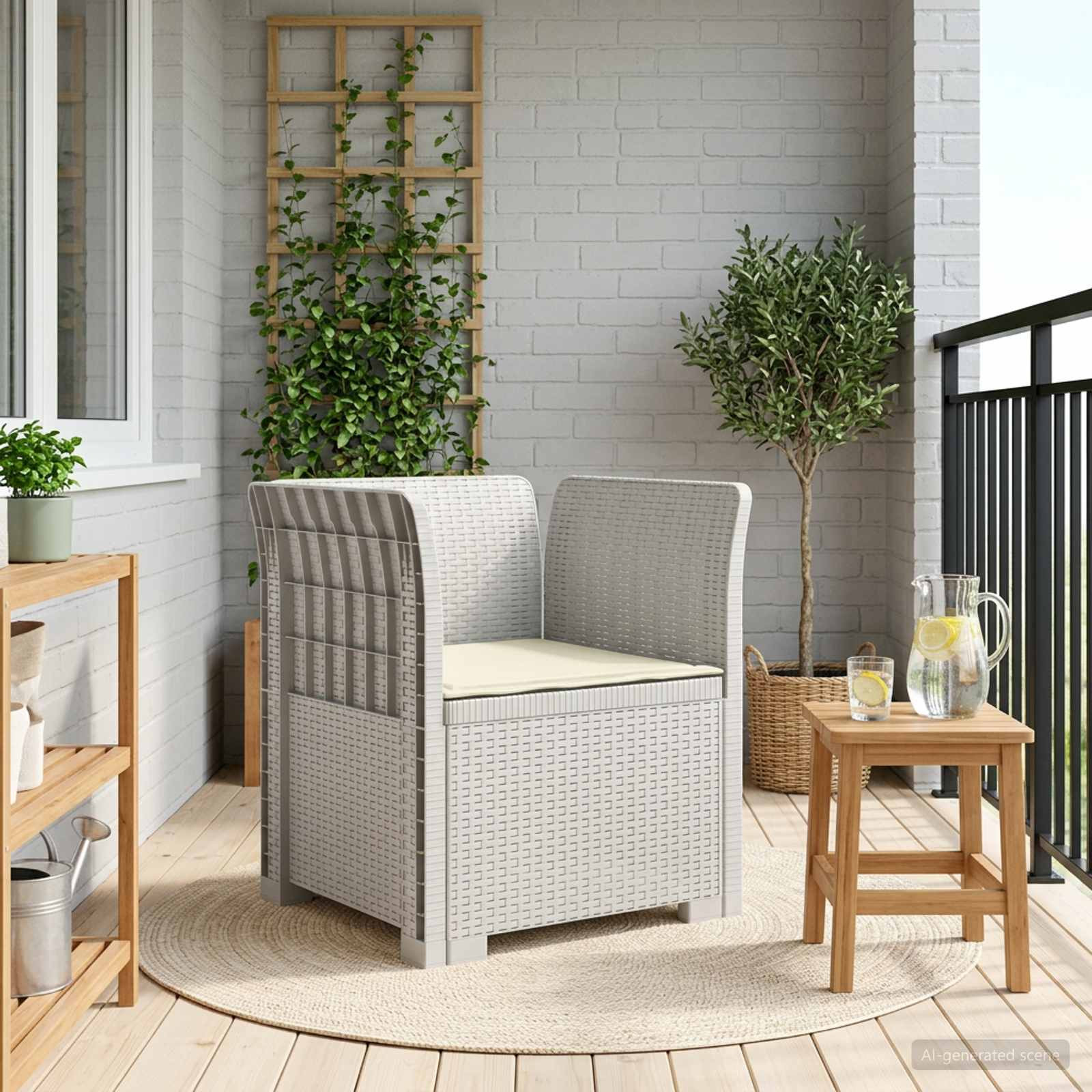 vidaXL 1-Sitzer Sessel mit Kissen Rattan-Look PP Weiß